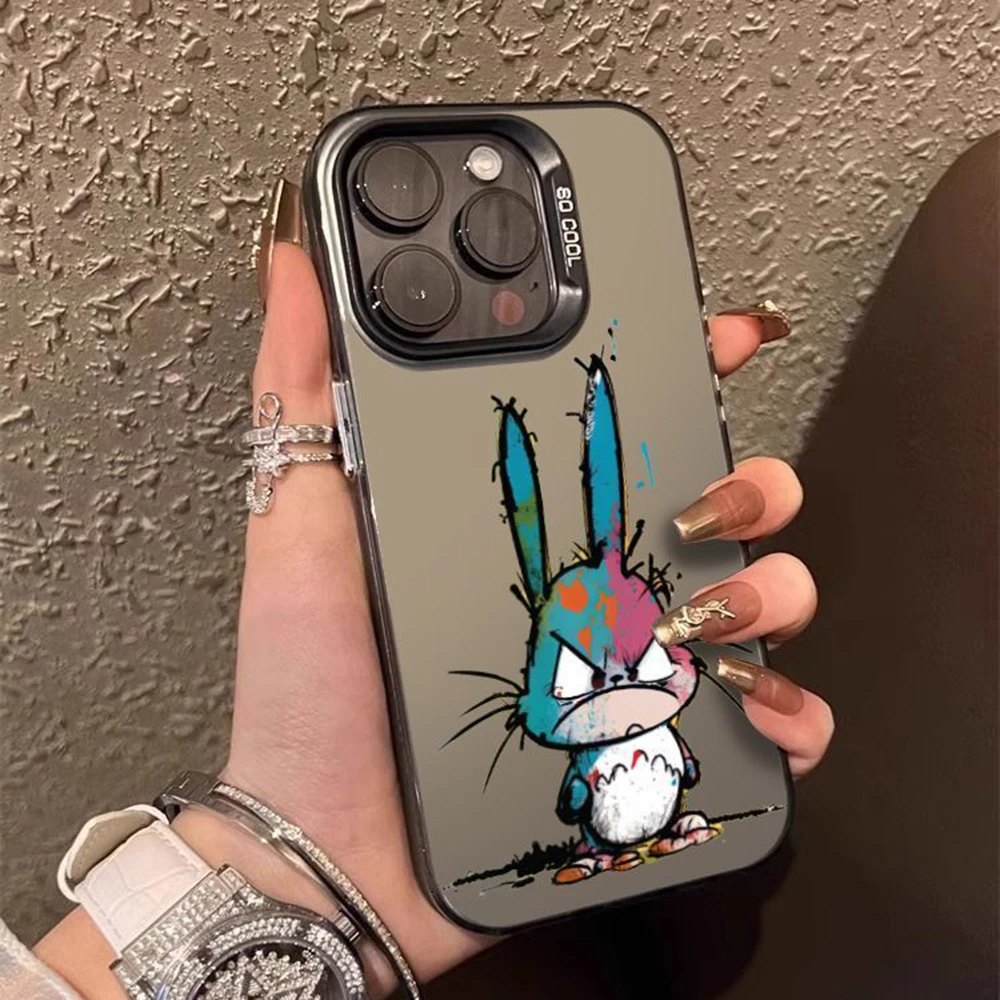 

Anger Rabbit Duck Matte Laser Phone Cases Funda For iPhone 16 Pro Max 15 14 13 12 11 Pro Max Pro 15 16 Plus Shockproof Cover