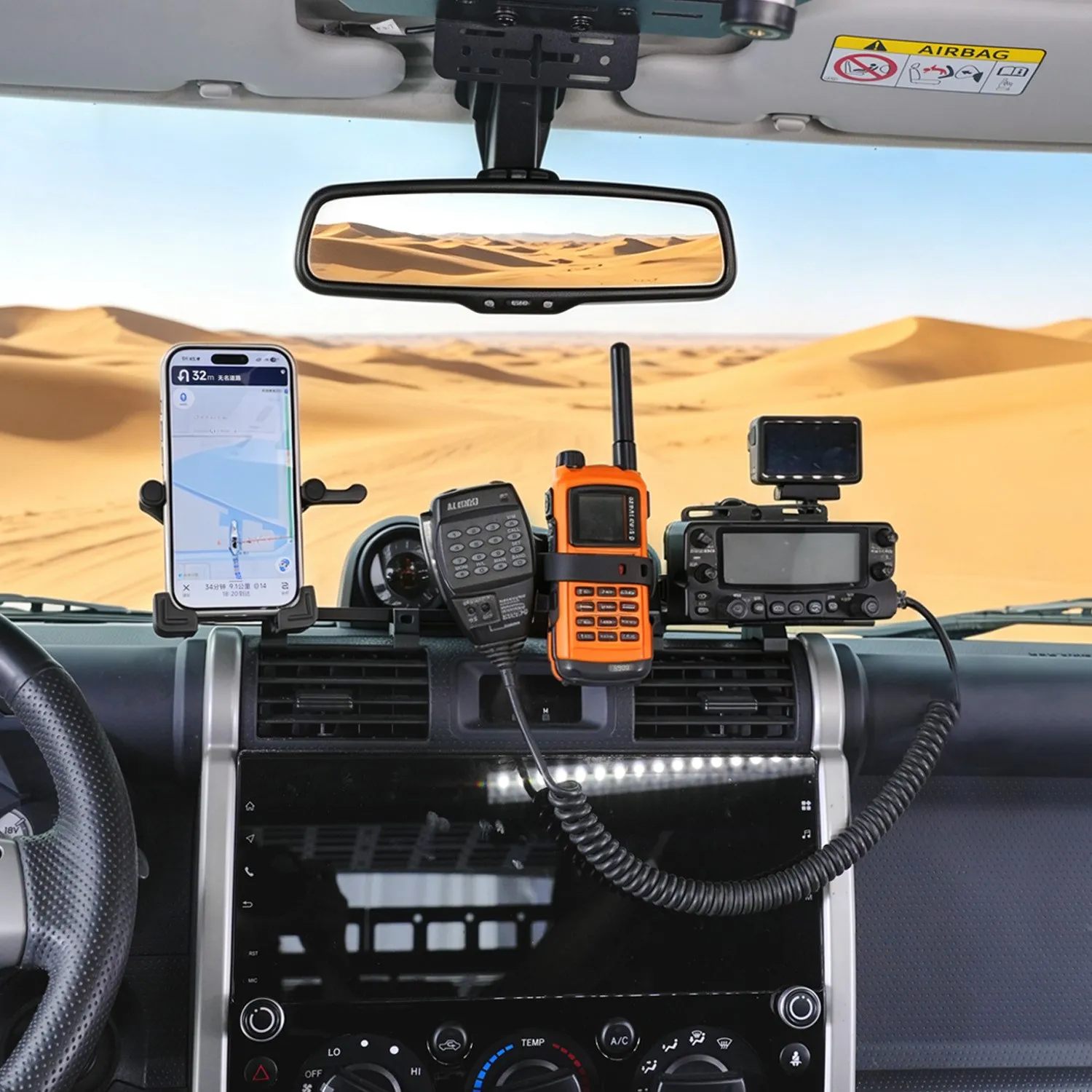 Dashboard Mount for Toyota FJ Cruiser XJ10 2007-2022 4-in-1 Phone Walkie-Talkie Action Cam Radio Holder Off-Road Mounting Kit