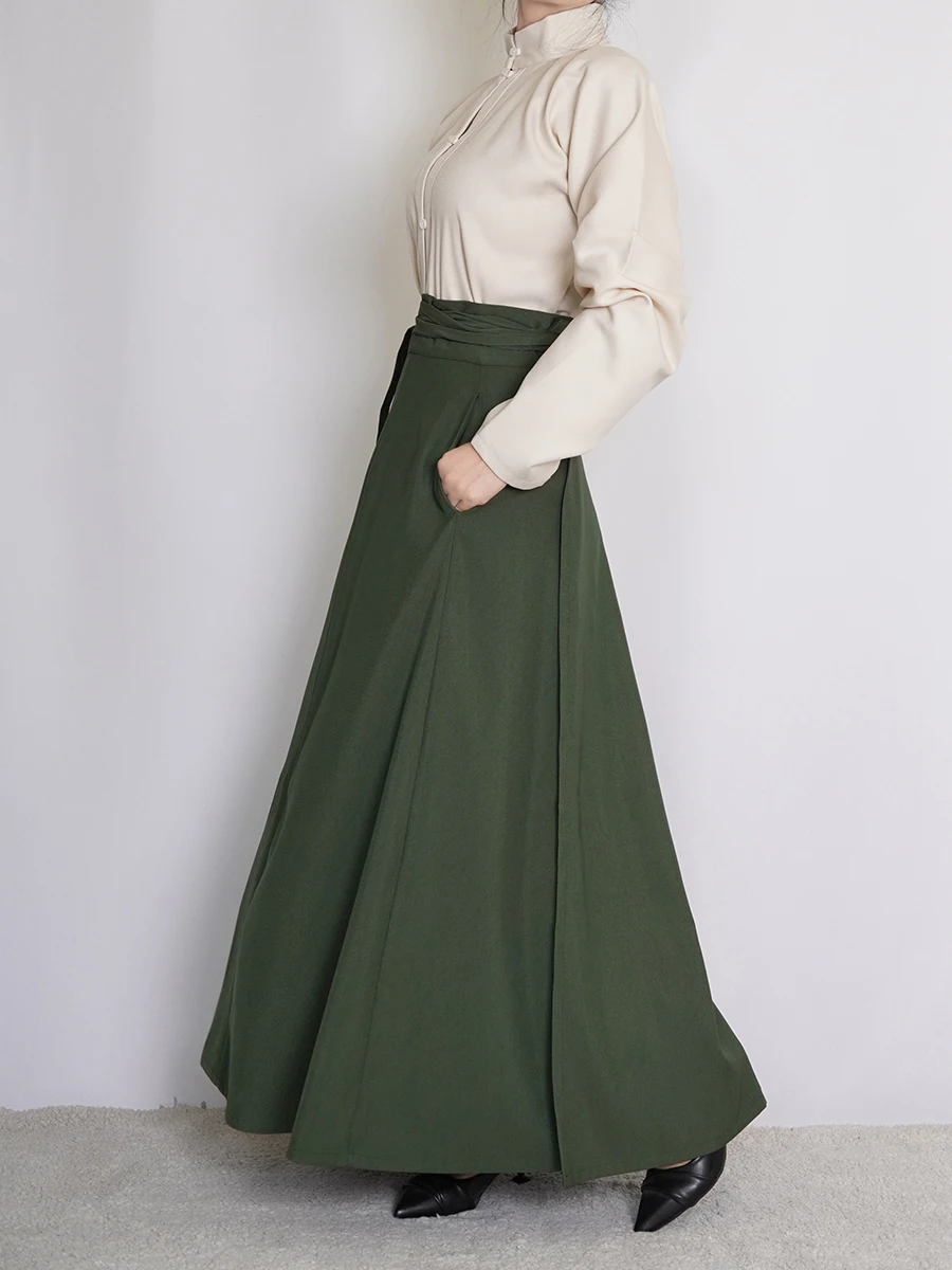 

Chunxue Hanfu Pure Color Eight Break Skirt High Waist Commuter Friendly Spring Autumn Winter Versatile Polyester Spandex Blend
