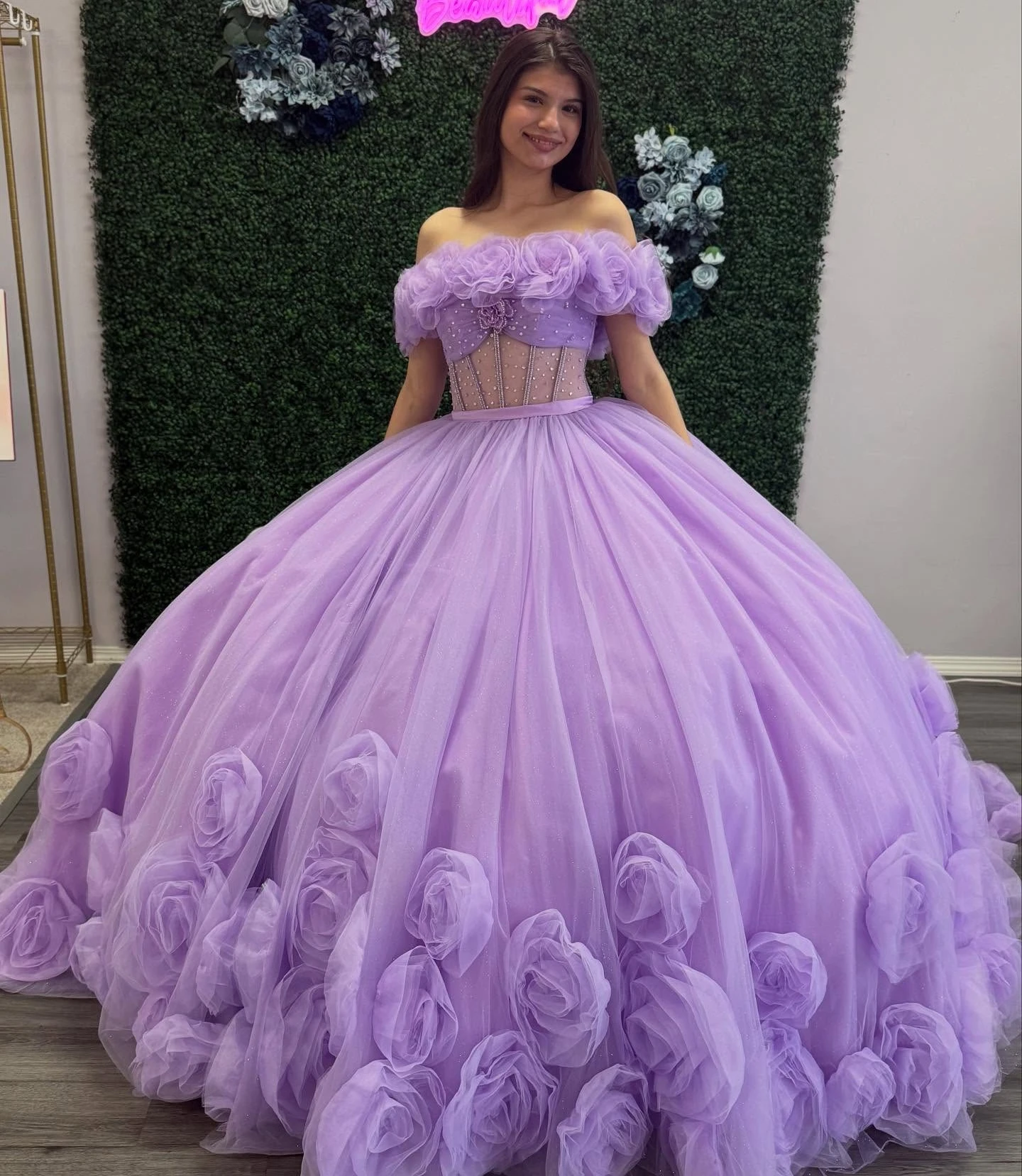 Vestido para quinceañeras con purpurina, estola Floral 3D, corpiño transparente, corsé de princesa púrpura, dulce 15/16, vestido de fiesta de cumpleaños personalizado