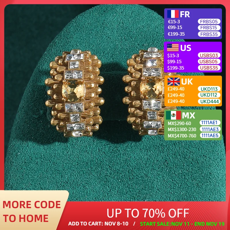 

Vintage Jewelry Gold Color Cubic Zirconia Stud Earrings For Woman Rivet Charm Luxury Statement Antique Accessories Fashion 2025
