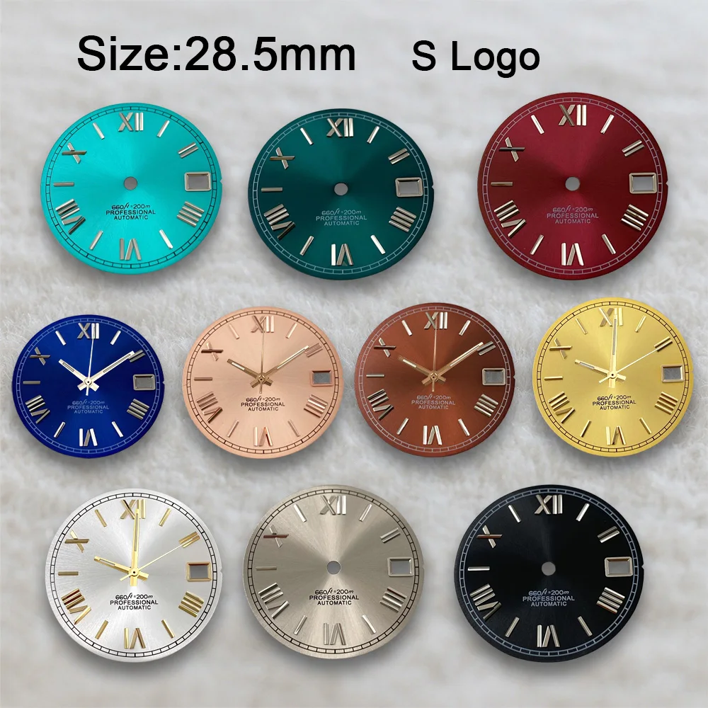 S Logo 28.5mm Rome Sunburst Dial Watch Modification Accessories Sunray Dial Fit for NH35 4R 7S Movements