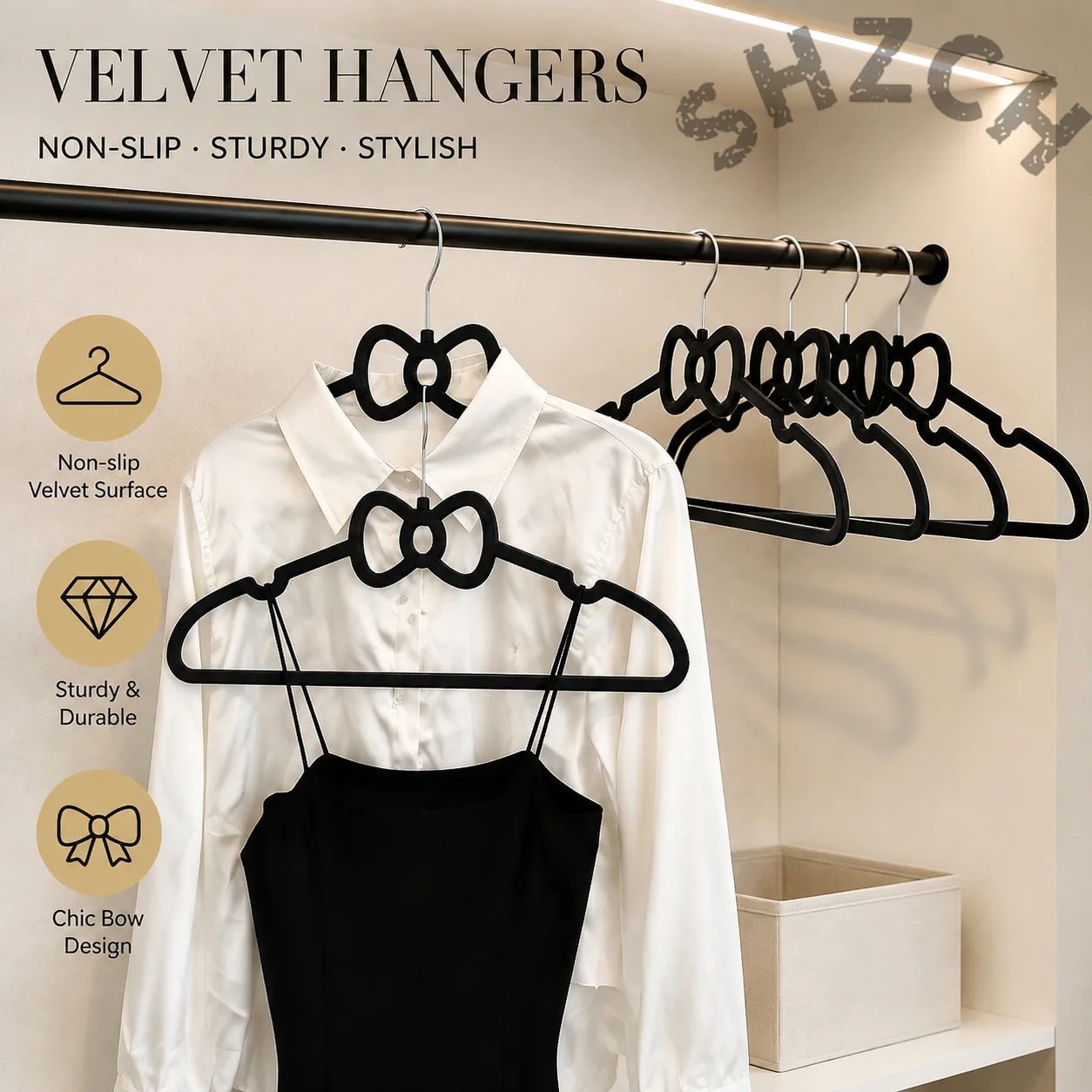 Non-Slip Bow-Shaped Hanger with Heart Detail – No-Mark Clothing Organizer for Dorms, Retail Display & Home Use