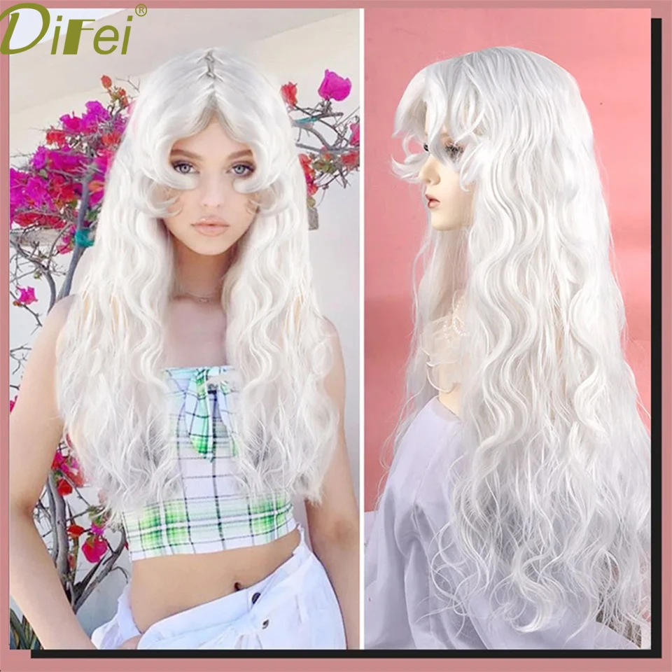 

DIFEI Synthetic Wig Headgear Female White Queen Curly Hair Witch Halloween Fluffy Wool Roll Lolita Big Wave Curly Hair Headgear