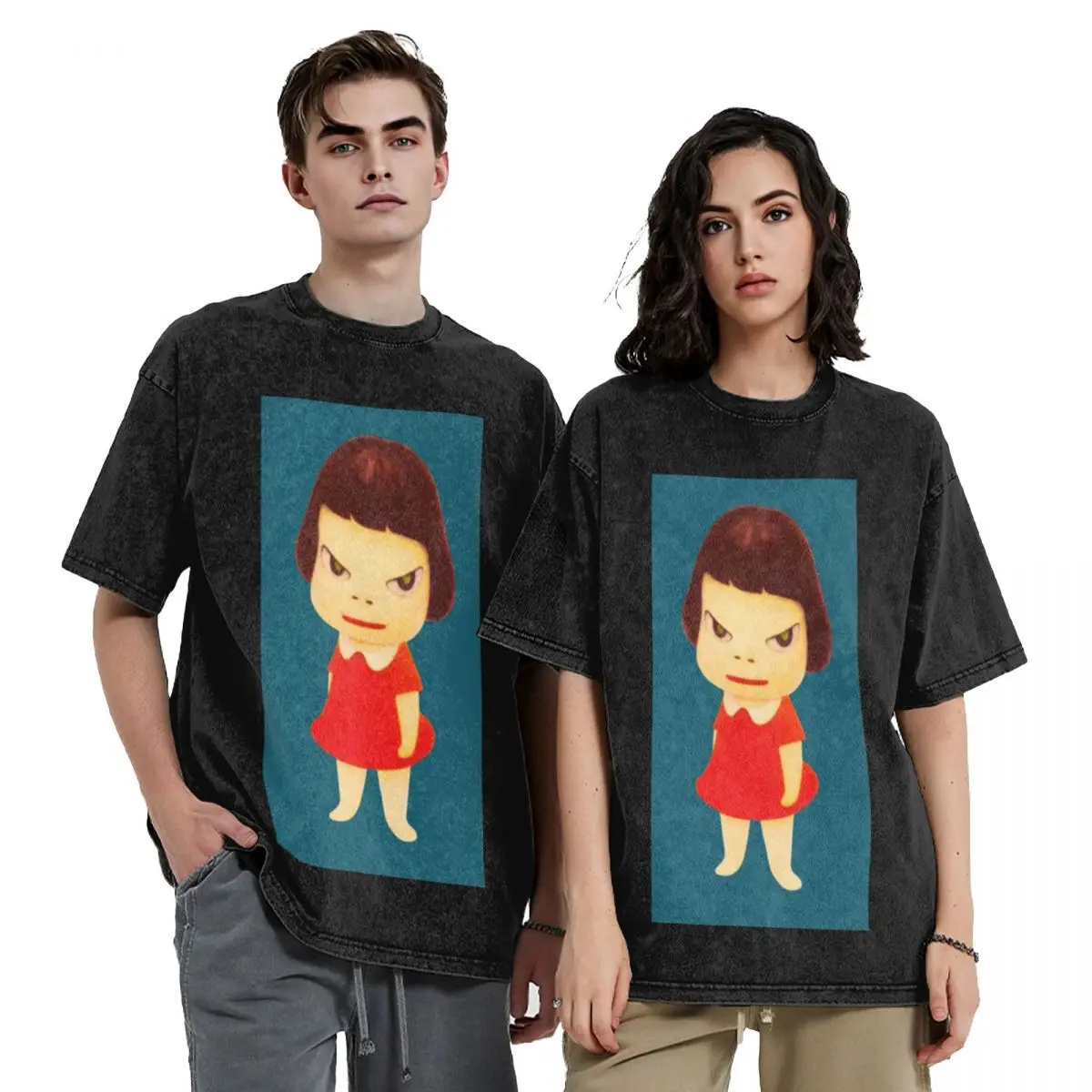 Yoshitomo Nara Washed T Shirts Casual Short Sleeve Hip Hop T-Shirt Streetwear Tops Tees for Men Women