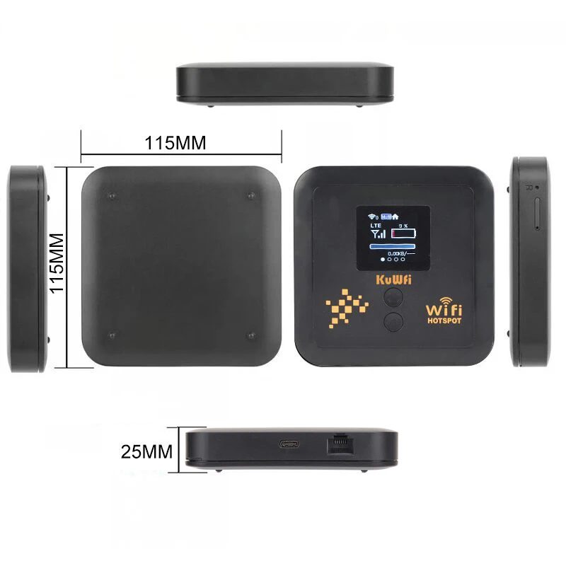 KuWFi 5400 mAh 4 g mobiler WLAN-Router Dualband AX1200 2,4 g 5,8 g Pocket Wifi Cat 12 eSim-Router mit SIM-Kartensteckplatz, unterstützt 32 Benutzer