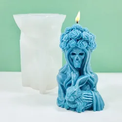 3D Witch Portrait Candle Silicone Mold DIY Halloween Skull Woman Holding Rabbit Candle Plaster Resin Making Mould Holiday Decor