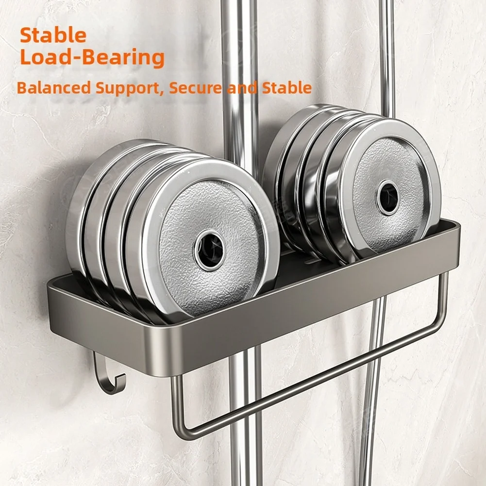 Aluminum Shower Organizer Tray with Clamp Mount for Bathroom Use Compatible with 22mm and 25mm Pipes Ventilated Design