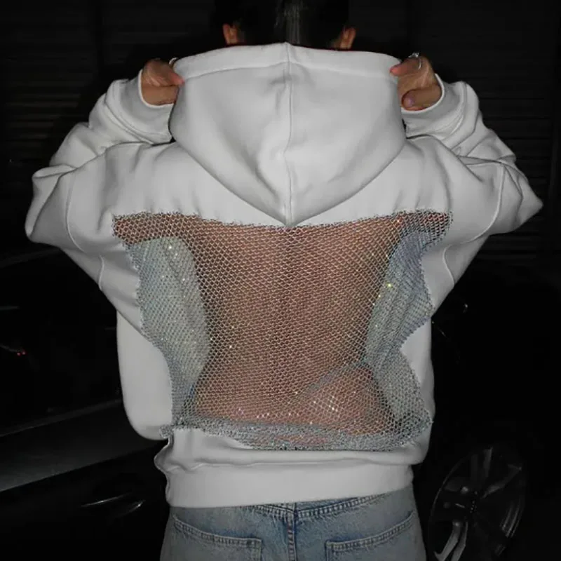 

Модные топы с открытой спиной и капюшоном, полые кружевные сексуальные женские пуловеры с капюшоном, осень-зима, однотонная повседневная толстовка с длинными рукавами