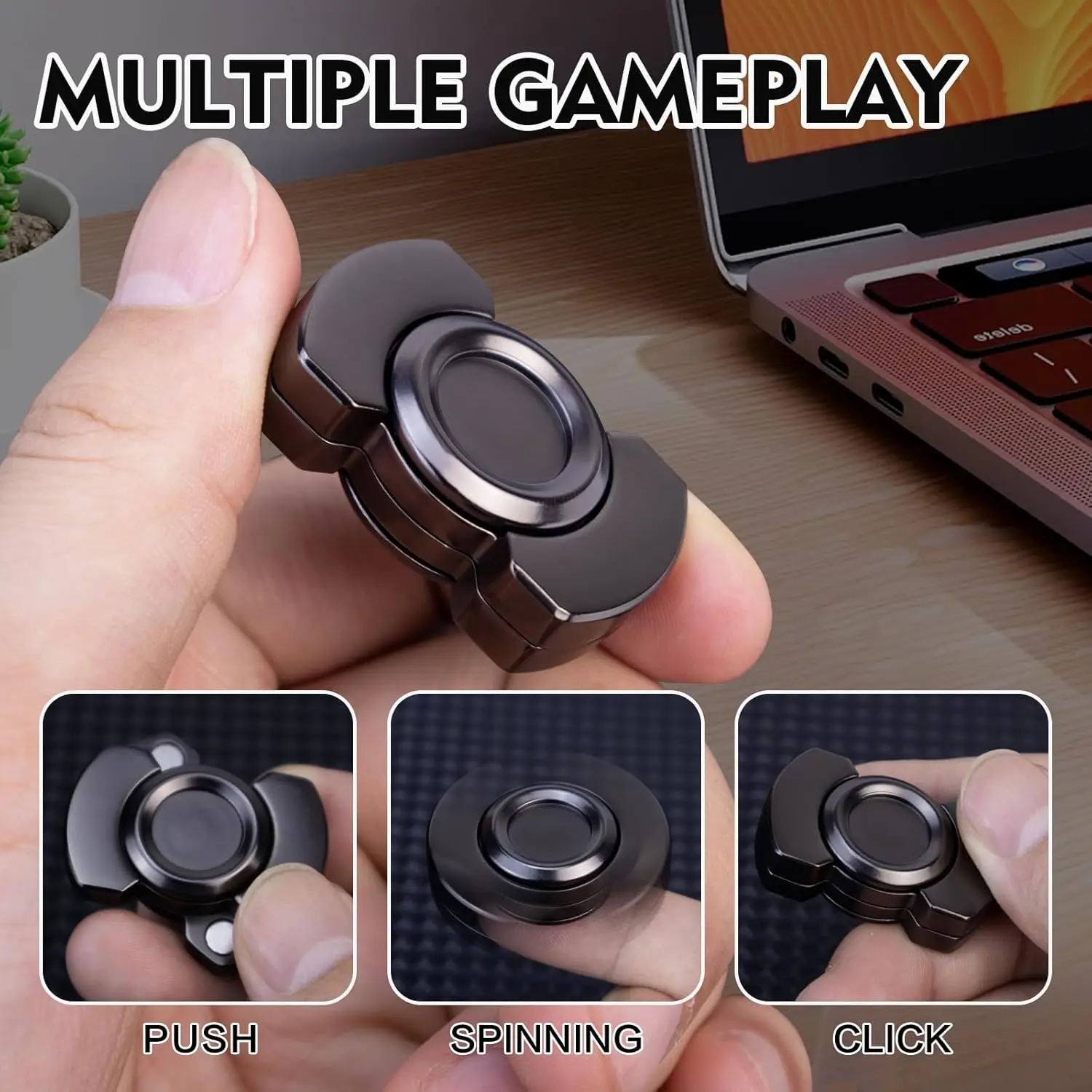 3-in-1-Zappelspielzeug für Erwachsene: Spinner, Slider und Clicker – magnetische Edelstahllager für superstabile Rotation