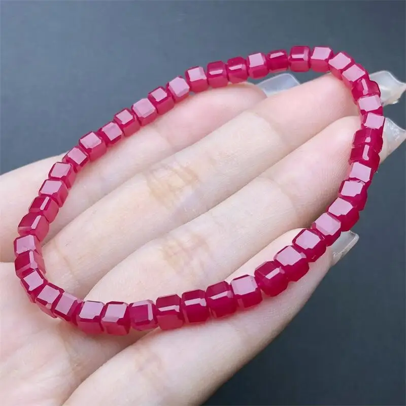 4MM Natural Red Corundum Cube Bracelet Crystal Reiki Healing Stone Fashion Jewelry Gifting Gift For Women 1pcs