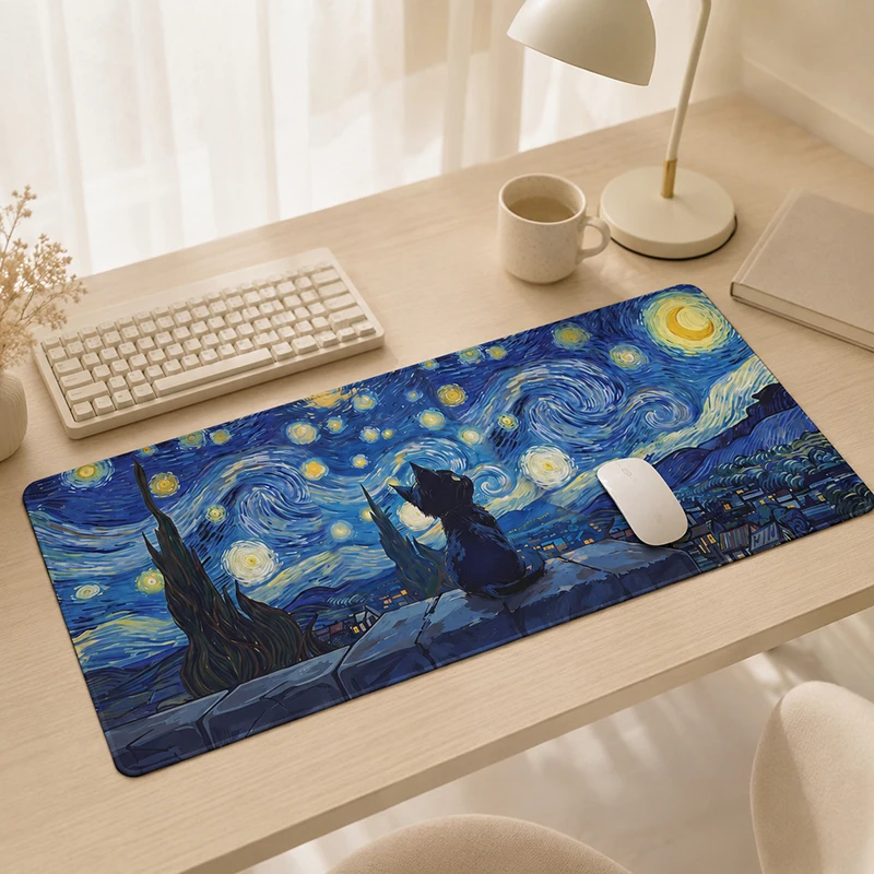 Mouse Pad Starry Night Cat Gaming XL Computer New Large Mousepad XXL keyboard pad Mouse Mat Office Soft Non-Slip Mouse Mats
