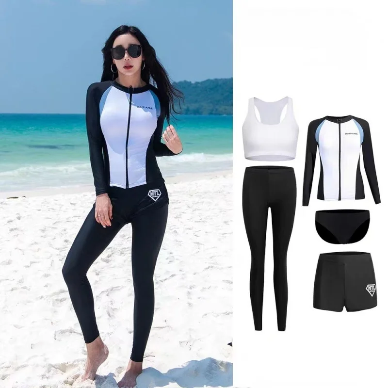 

Women 5pcs/set Long Sleeve Rash Guard set, Quick Dry Swim Shirt and Leggings Pants, Bikini Water Surf Bathing Suit Yoga Suit
