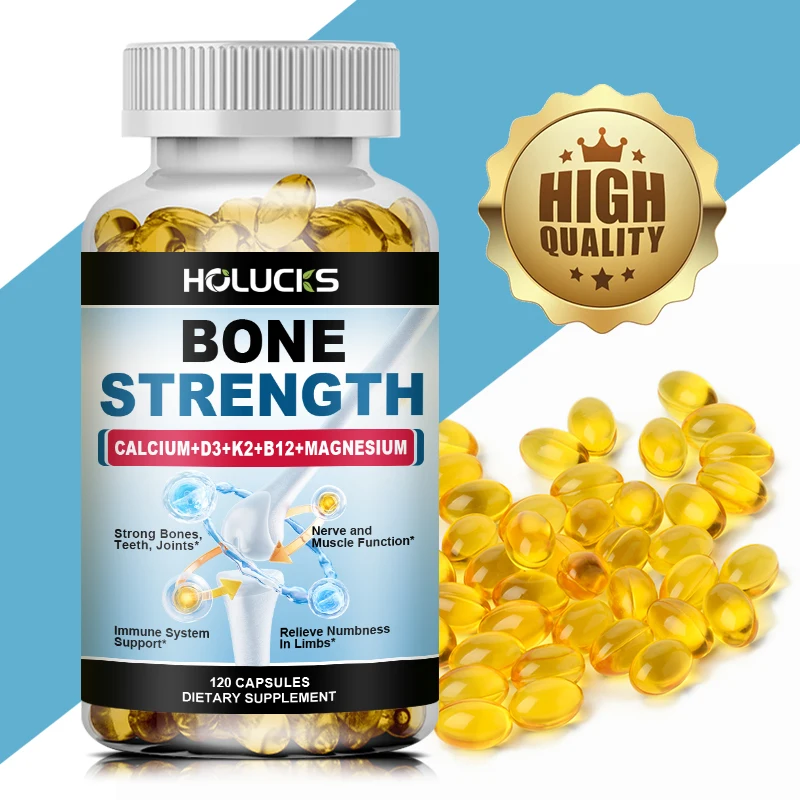 Bone Strength Supplement Capsules with Calcium Magnesium Vitamin D3 K2 Zinc & B12, Bone & Muscle Support - High Absorption