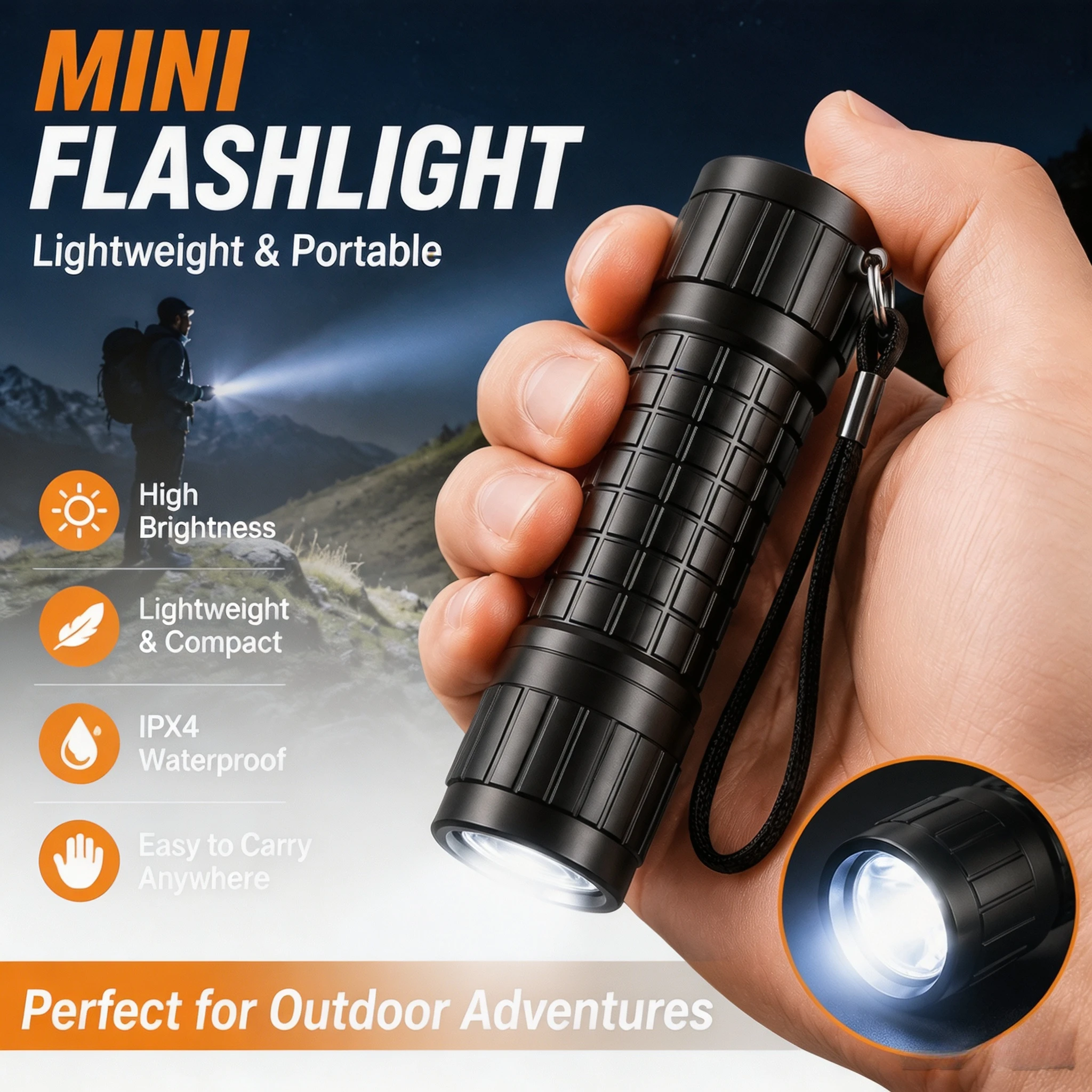 Mini LED Flashlight 18650 Battery Powered with Lanyard Portable Pocket Torch High Brightness Waterproof Outdoor Camping Light