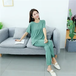 Conjunto de pijamas japoneses de modal para primavera y otoño para mujer, conjunto de dos piezas holgado para el hogar de talla grande, pijamas de verano para dormir
