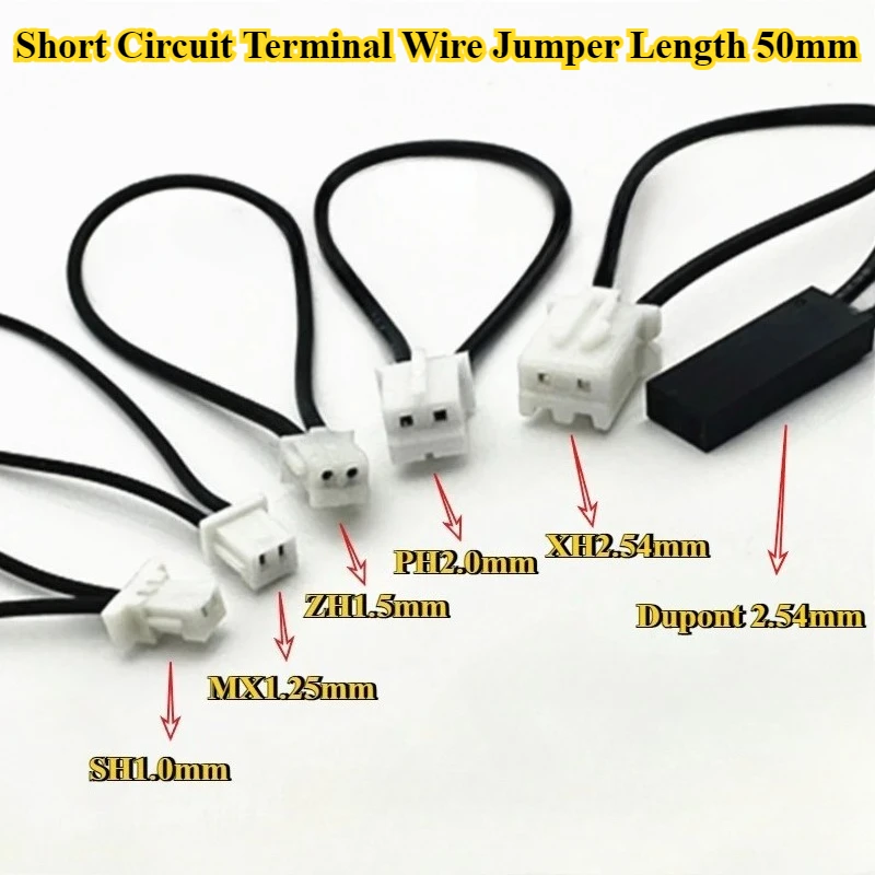 50Pcs/lot SH1.0mm MX1.25mm ZH1.5mm PH2.0mm XH2.54mm DuPont 2.54mm 2P Short Circuit Terminal Wire Jumper Length 50mm