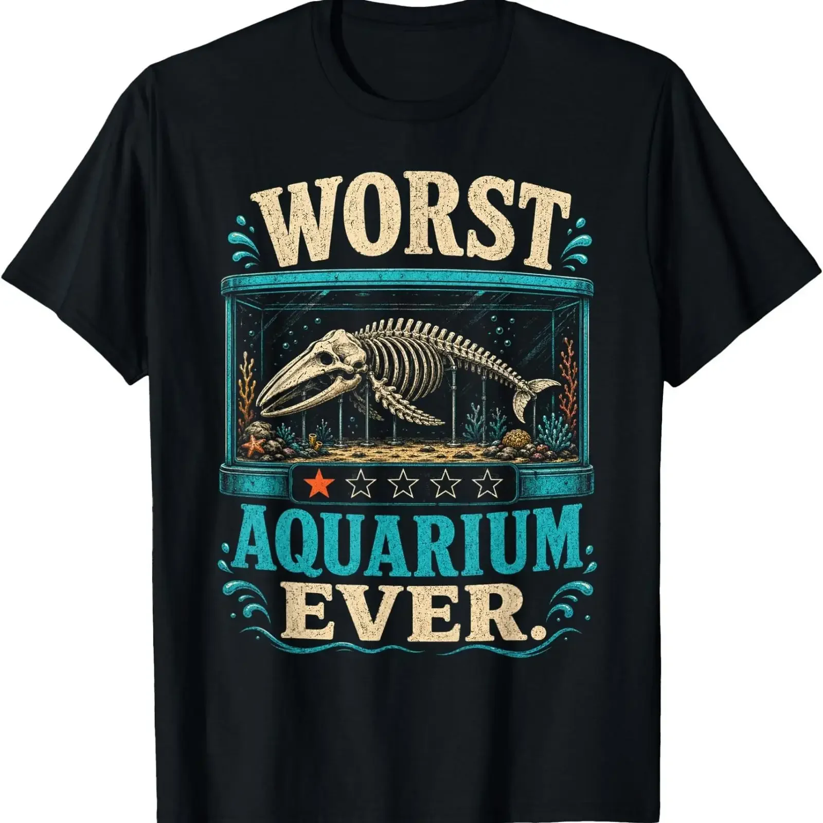 Worst Aquarium Ever Whale Skeleton T Shirt vintage Washed Soft Versatile Stretched Stylish fashion Slightly homme Casual Unisex