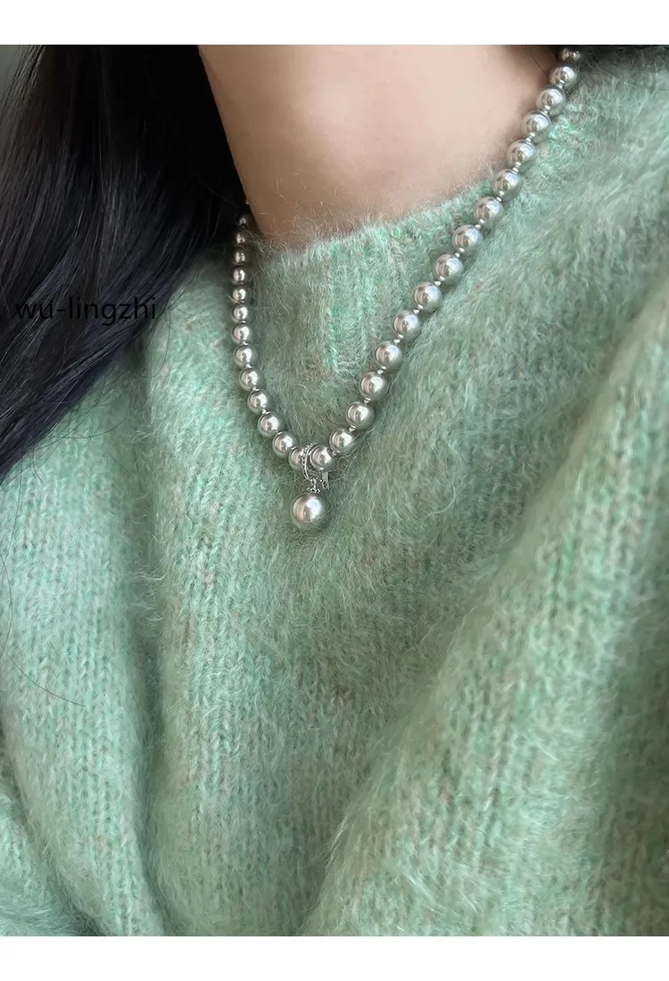 wu-lingzhi Women Austrian Pearl Necklace Top Quality Green Gray Pearl Necklace Elegant Multiple Wear Luxury 2025 New Arrival