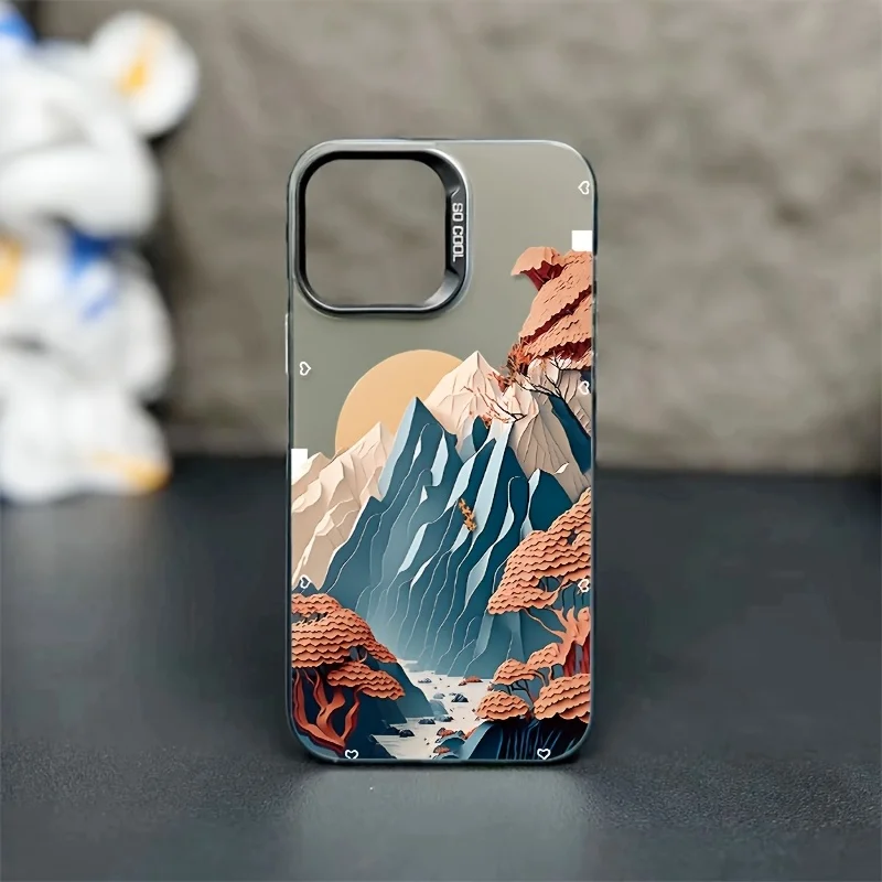 Mountain peak landscape phone case for iPhone 17 16 15 14 13 12 11 Pro/ Max/Plus shock-proof rear cover anti-fingerprint