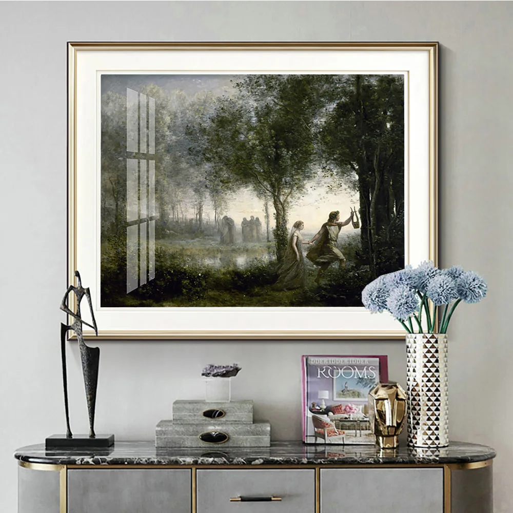 Jean Baptiste Camille Corot Art Print Poster Orpheus Leading Eurydice From The Underworld Canvas Painting Decor Wall Stickers