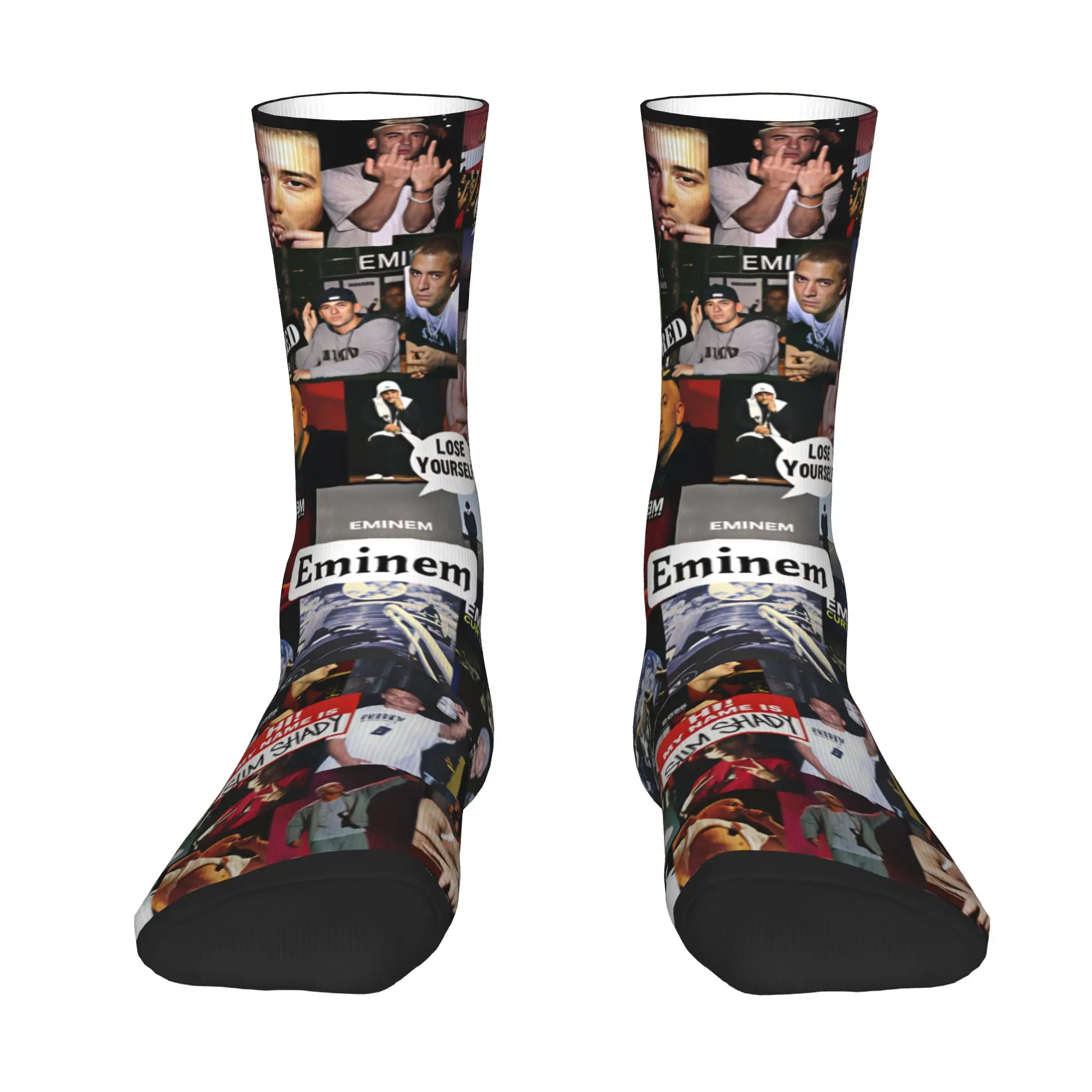 Fashion Men's E-Eminems Collage Pop Music Dress Socks Unisex Comfortable Warm 3D Printed Hip Hop Rapper Crew Socks