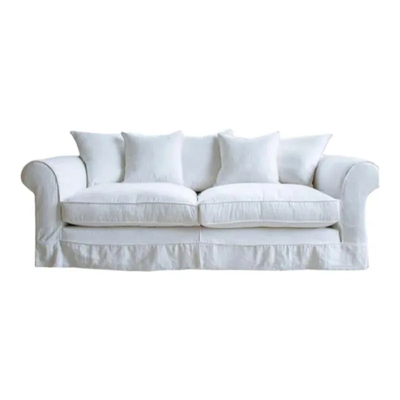 French Medieval Cream Cotton Linen Sofa Wind Cloud White Removable Washable Small Seam Straight Loveseat