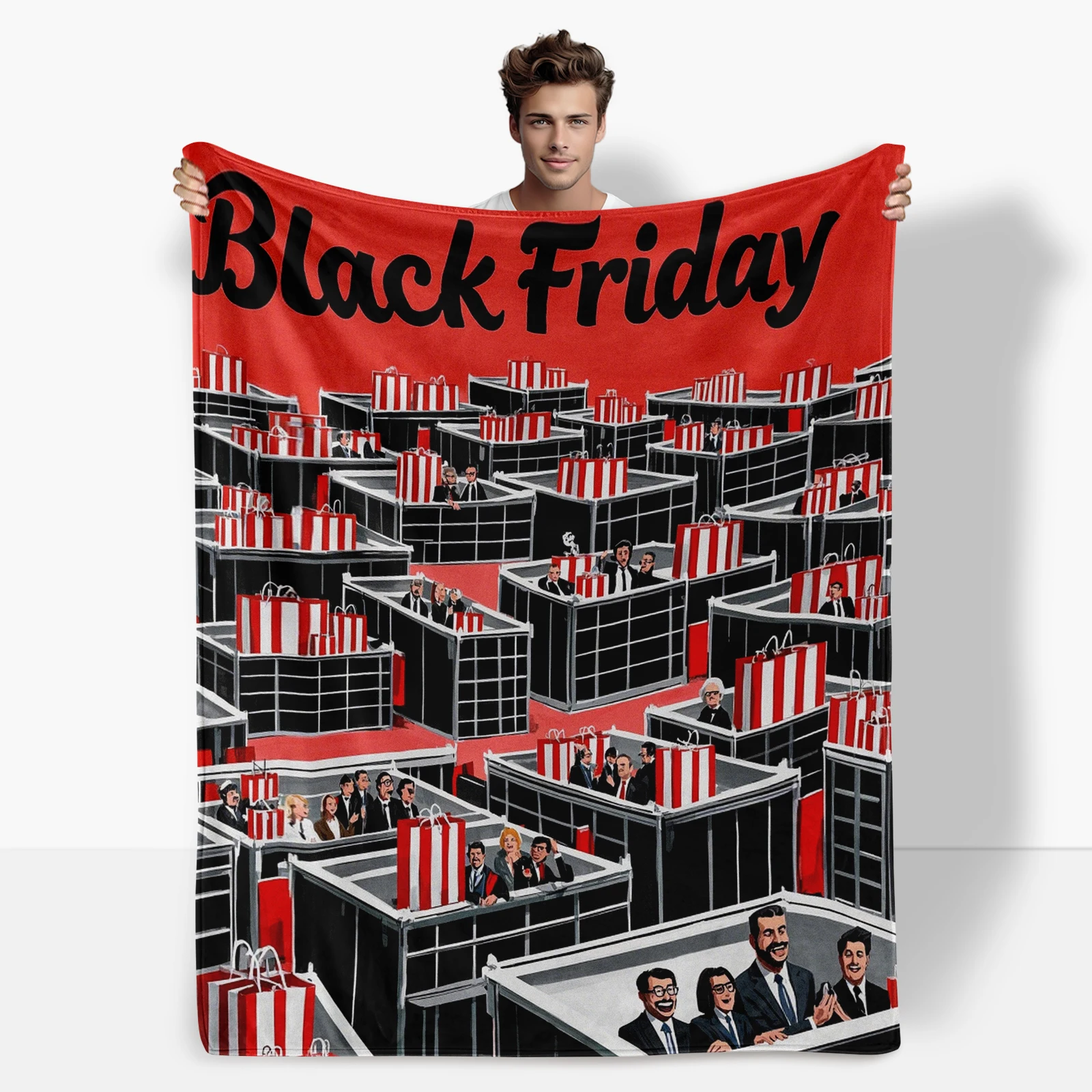 

Festive Red And Black Pattern Of Trading Floor Crowd Ideal For Family And Friends On Black Friday