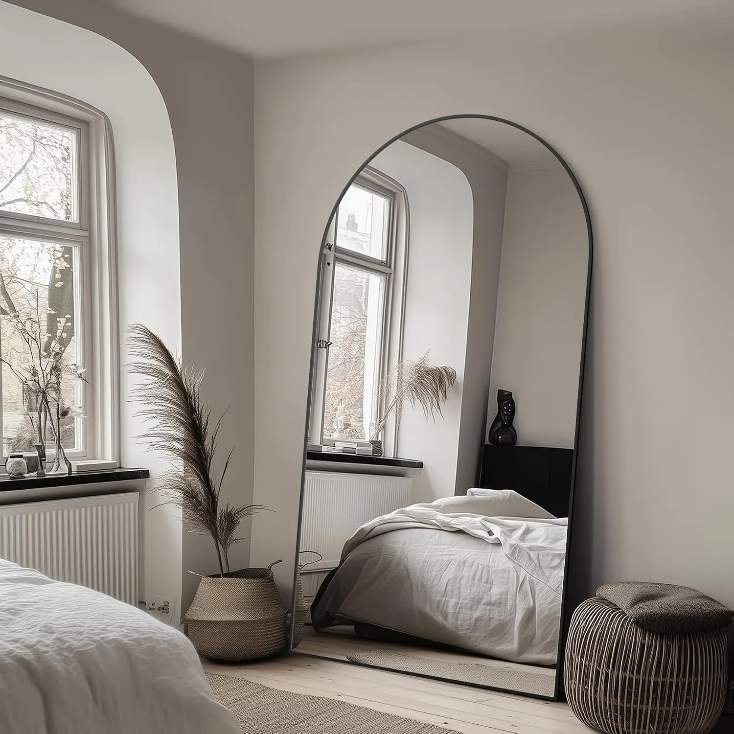 Oversized 81x41 Black Arch Full Length Floor Mirror Stand Hanging Leaning Full Body Bedroom Living Room Cloakroom