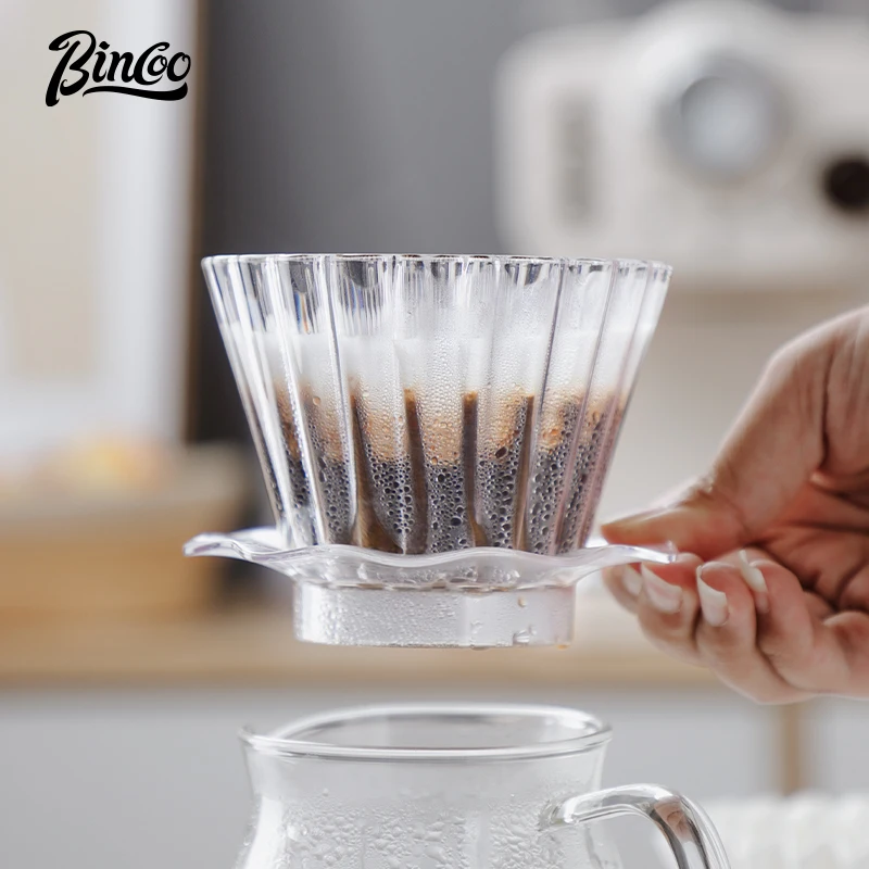 Bincoo  Basket Coffee Dripper Crystal Eye Pour Over Coffee Filter Tritan 1-2Cups Coffee Maker Flat Bottom Increase Uniformity