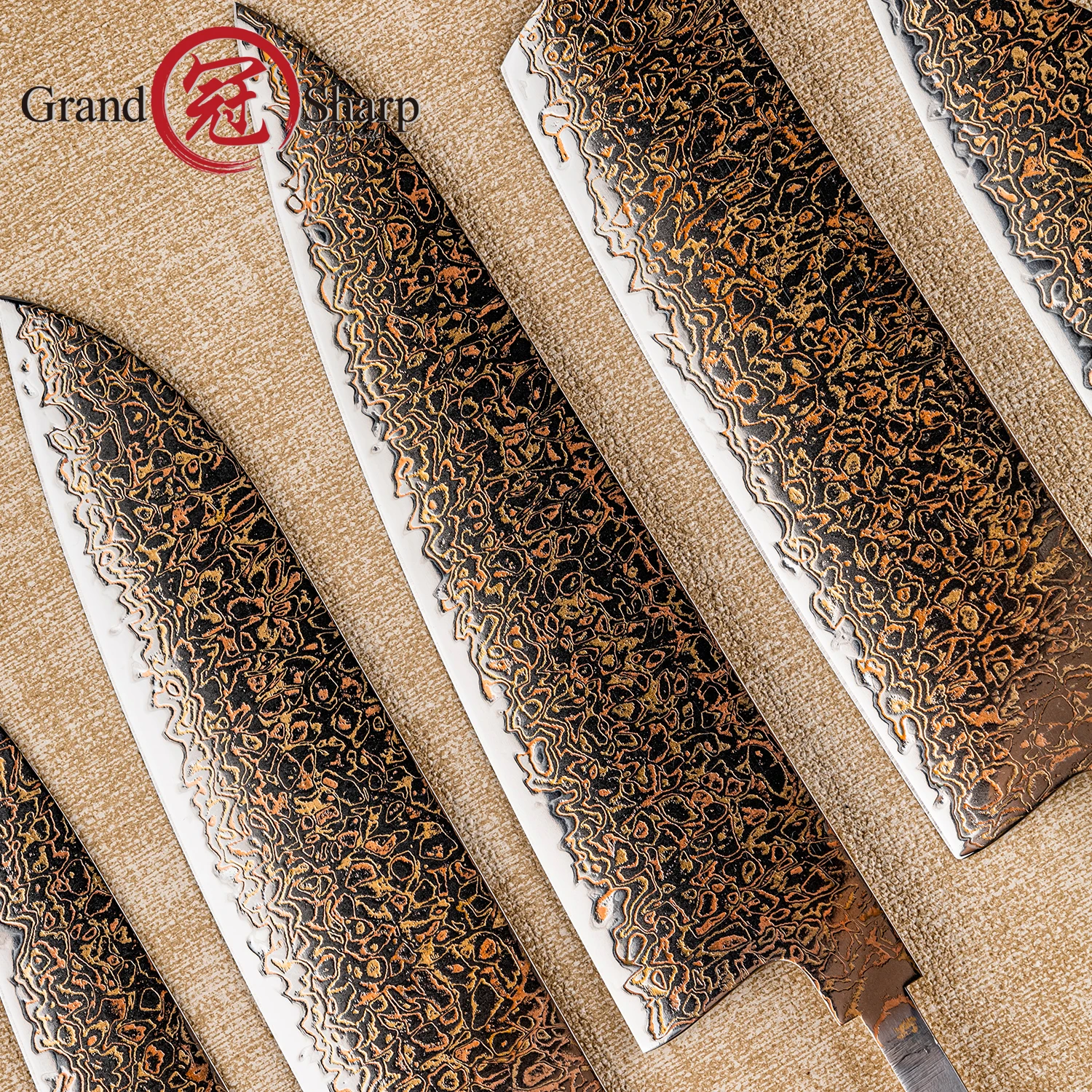 DIY Knife Blade 33 layer Colored Copper Damascus Steel（10Cr15CoMoV）Unassembled Blades For Custom Creation Without Handle