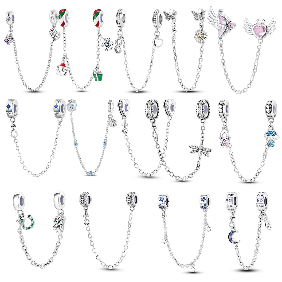 Nuova serie di catene di sicurezza con farfalla d\'amore in argento sterling con ciondoli in zirconi adatti per braccialetti originali 925 con