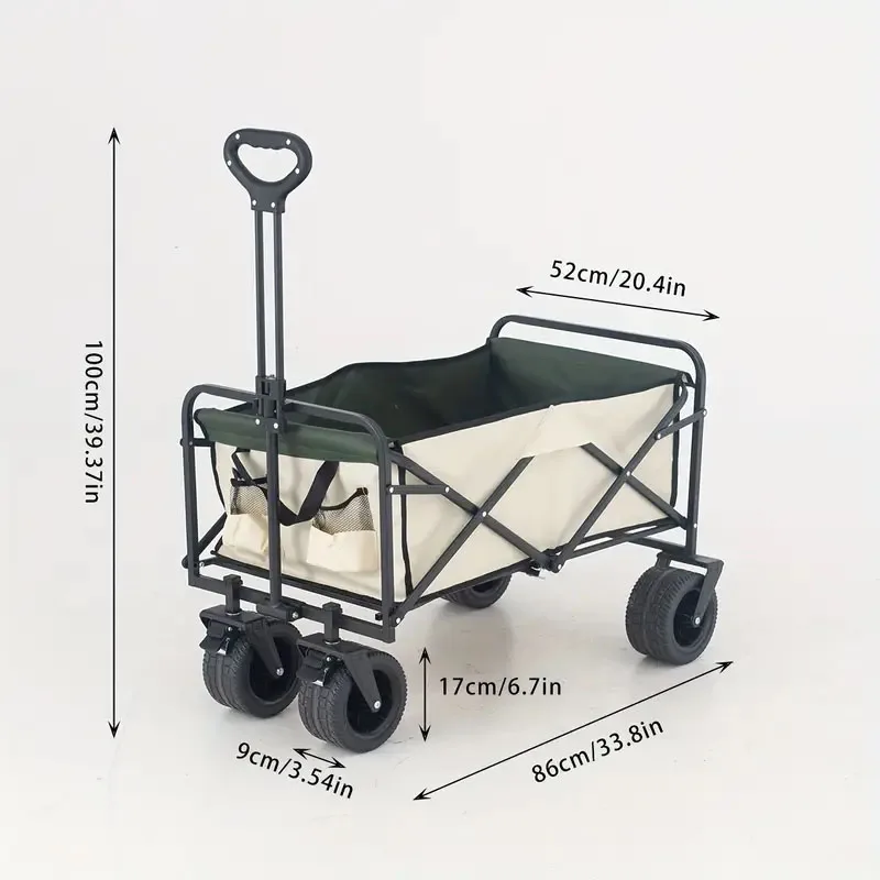 Foldable folding trolley camping cart, portable outdoor garden four-wheel cart, lightweight large-capacity waterproof sturdy