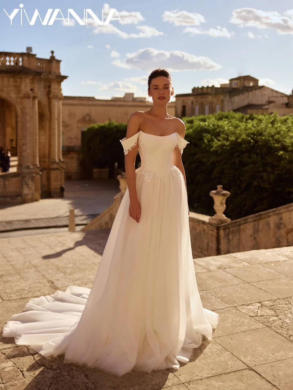 

New Strapless Elegant Beaded Wedding Dress Off Shoulder Ivory Bridal Gown Customized A-line Floor-length Dresses For Bride
