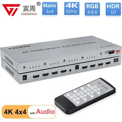 4K@60Hz HDMI Matrix Switch 4x4 with Audio Extractor 4 in 4 out HDMI 2.0 Matrix Switcher Splitter Selector box HDR HDCP2.2 18Gbps