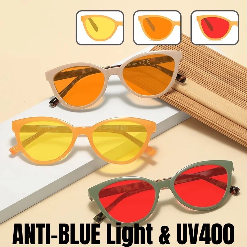 

Men Women Trendy Blue Light Blocking Glasses Fashion Red Orange Lens Computer Eyewear for Gaming Cat Eye Night Vision Glasses