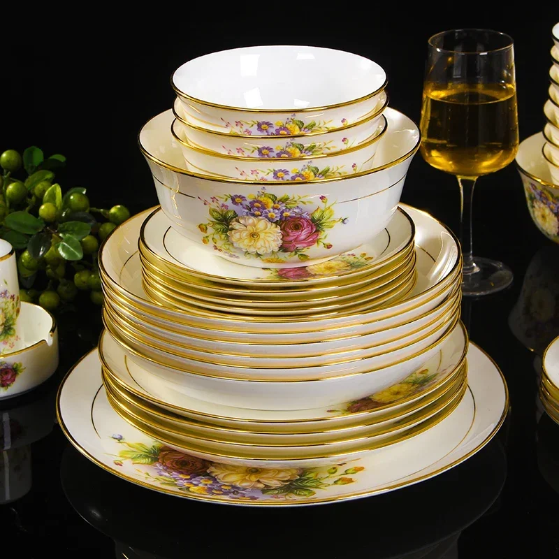 

Jingdezhen ceramic bone china tableware dishes bowl plate soup spoon Western steak plate with DIY tableware