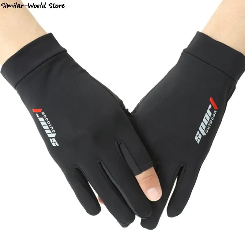 Gloves Men Summer Ice Silk Sun Proction Driving Nonslip Breathable Thin Fingerless Cycling Fishing Two Half Fingers Women Gloves