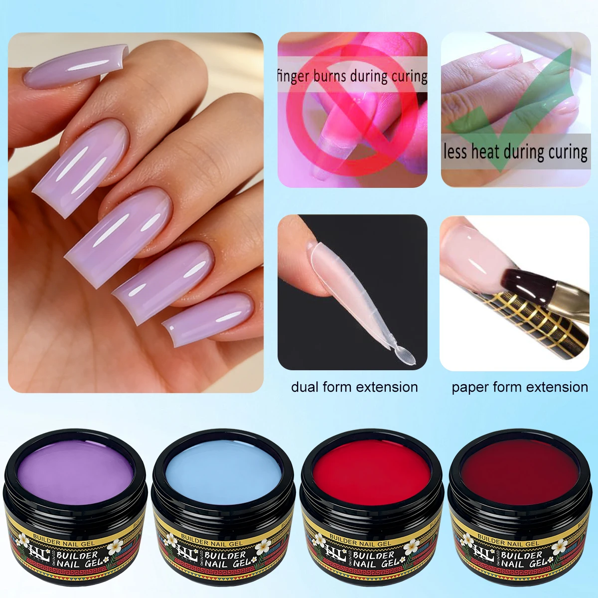 20g HL Nail Extension Construction Gel | Pink Nude and Deep Red /LED Curable Gel, Ideal for Manicure Gifts