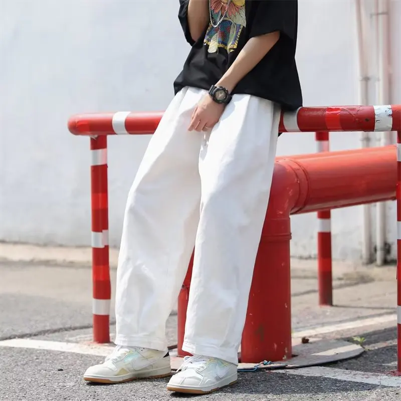 American Style Hip Hop Men's Casual Pants Vintage Loose Straight Leg Wide Leg Nine Workwear Trousers Summer Regular Fit