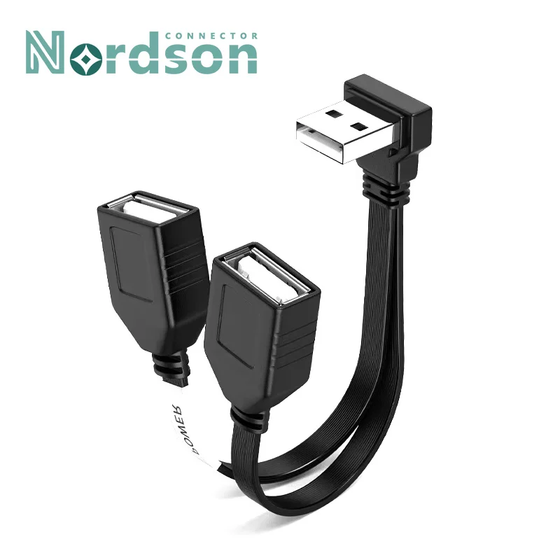 

1 to 2 USB Elbow Computer Extension Cord 65W Fast Charging Flat Data Cable 10/20cm Mobile Phone Car Expander Carplay Splitter