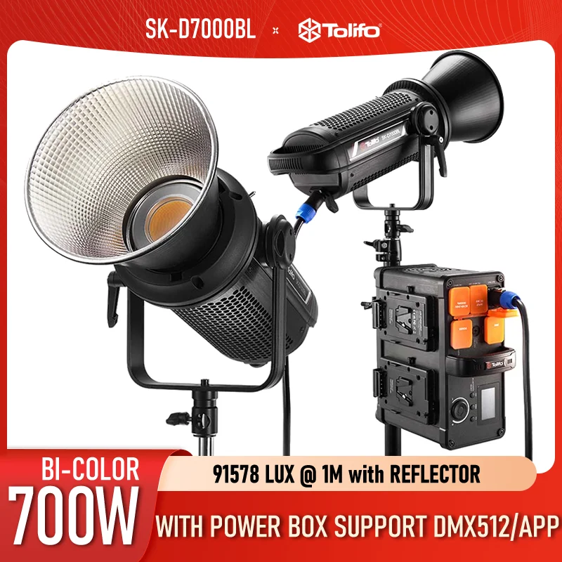 

TOLIFO SK-D7000BL 700 Вт светодиодный двухцветный светильник для видеосъемки с управлением DMX, профессиональное непрерывное освещение COB для студийного видеопленки/телевизора