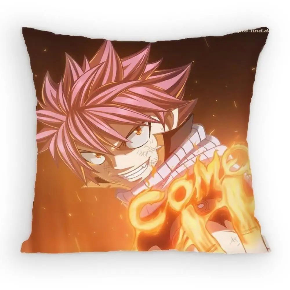 FAIRY TAIL Natsu Pillow Case Anti-dustmite Pillowcase Invisible zipper silky short plush Sofa cushion cover