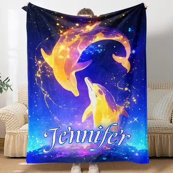ファッションスタイルのカスタムネームファンタジーイルカプリントフランネルブランケット100_機能繊維、すべての季節に適し、引き裂き保護 6 best sales イルカのブランケット - №1