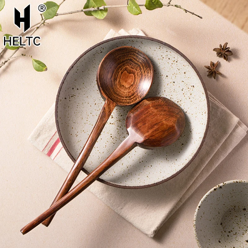 Long Handle Ramen Wooden Spoon Japanese Kitchen Cooking Tableware Soup Teaspoon Catering Tablespoons Home Large Soup Ladle