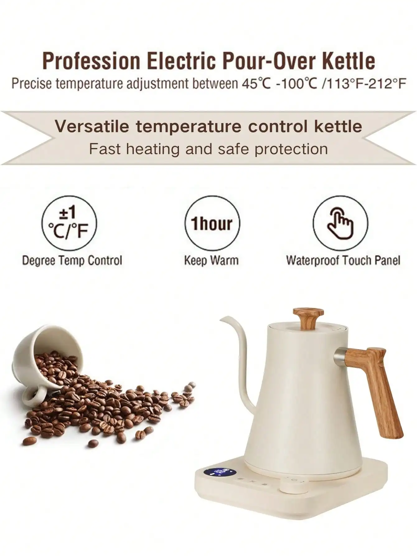 Gooseneck Electric Kettle 900ml Smart Constant Temperature Electric Kettle Knob Temperature Adjustment Fast Heating