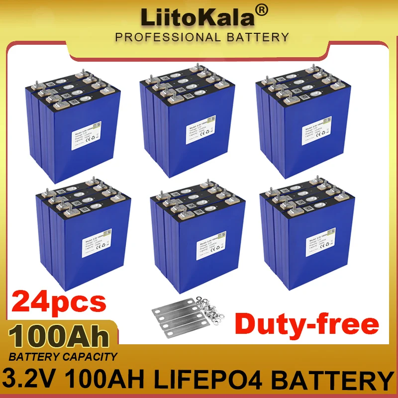 24pcs LiitoKala 3.2V 100Ah LiFePO4 battery DIY 12V 24V 3C Lithium iron phospha Motorcycle Electric Car motor batteries duty-free