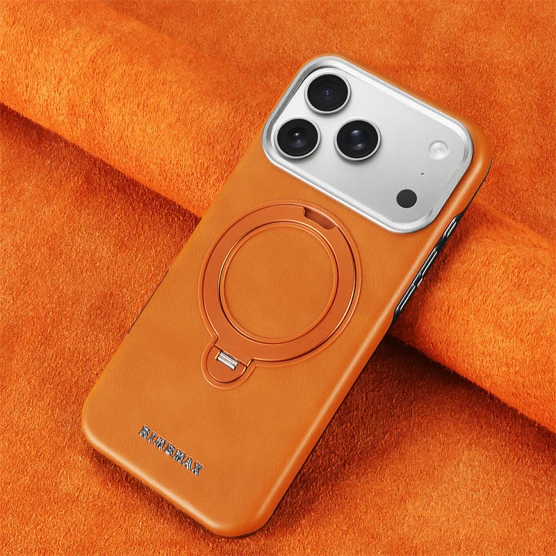 Magnetic Rotat Bracket Business Leather Case For iPhone 13 14 15 16 17 18 Pro Max For Magsafe Wireless Charging Shockproof Cover