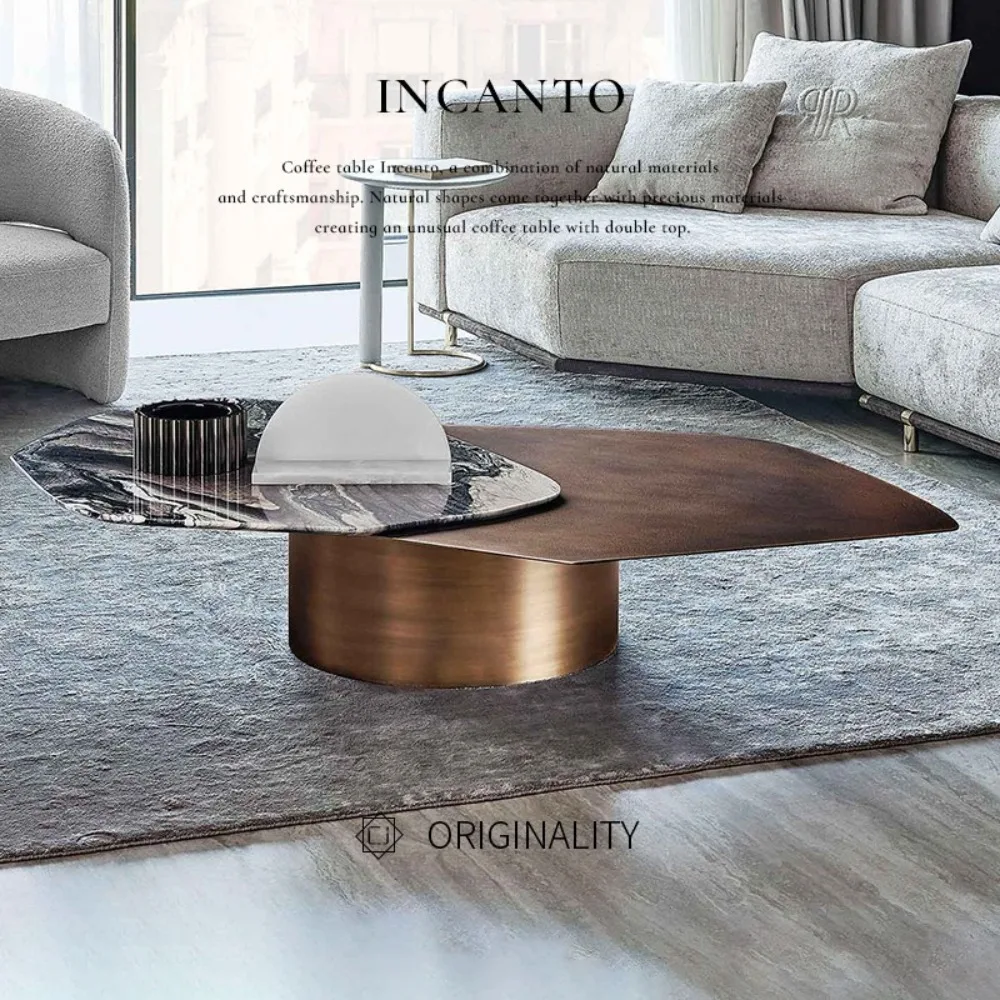 

Italian minimalist living room marble coffee table rotatable coffee table creative designer