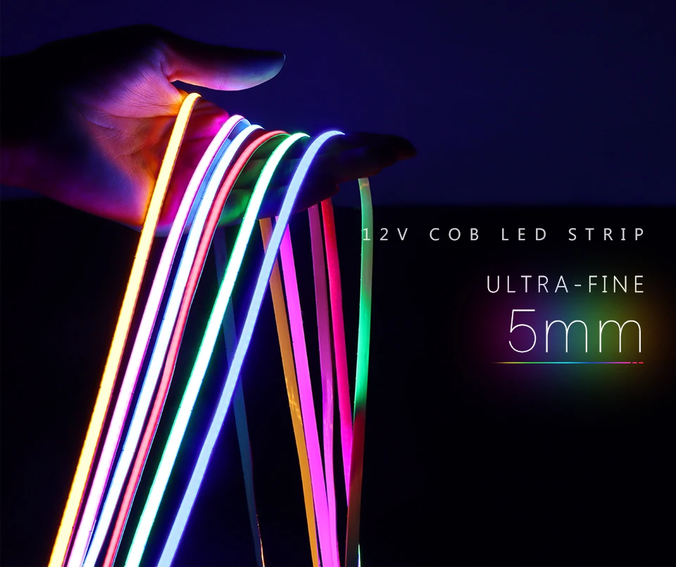 Superdünner 5 mm COB-LED-Streifen, 1 m, 2 m, 3 m, 4 m, 5 m, flexibles Neon-LED-Band mit hoher Dichte für Heim- und Raumdekoration, TV-Hintergrundbeleuchtung – Detail 1